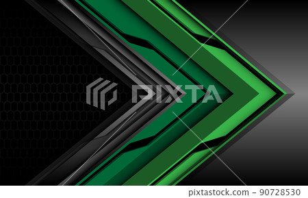 Abstract green black metallic arrow direction geometric with grey hexagon mesh design modern futuristic technology background vector 90728530