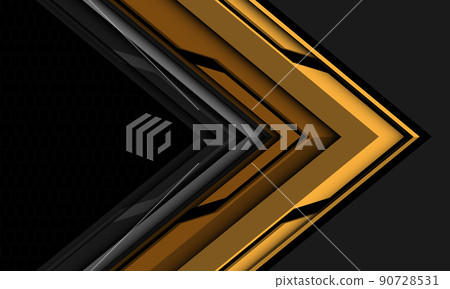 Abstract yellow black metallic arrow direction geometric with grey hexagon mesh design modern futuristic technology background 90728531