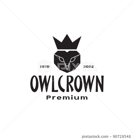 black polygon owl with crown logo design vector graphic symbol icon illustration creative idea 90728548