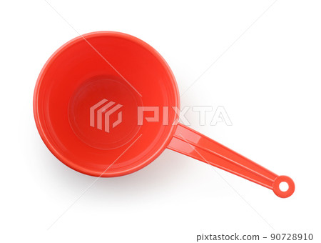 Top view of red plastic water ladle Top view of red plastic water ladle 90728910