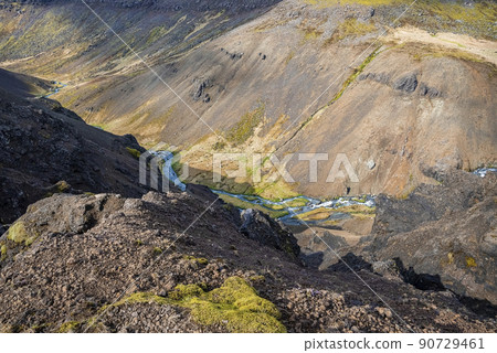 High angle view of hot streams amidst landscape in Hveragerdi valley 90729461