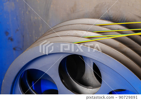 Close up of cable wire production in cable factory 90729891