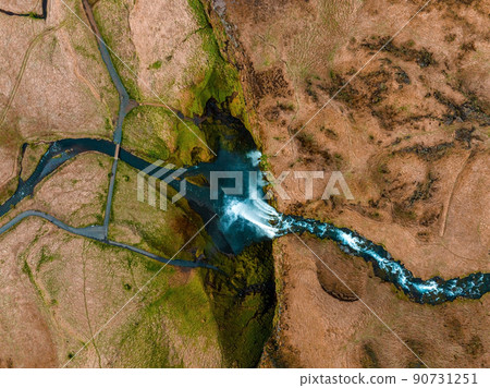 Aerial view of the Seljalandsfoss - located in the South Region in Iceland 90731251