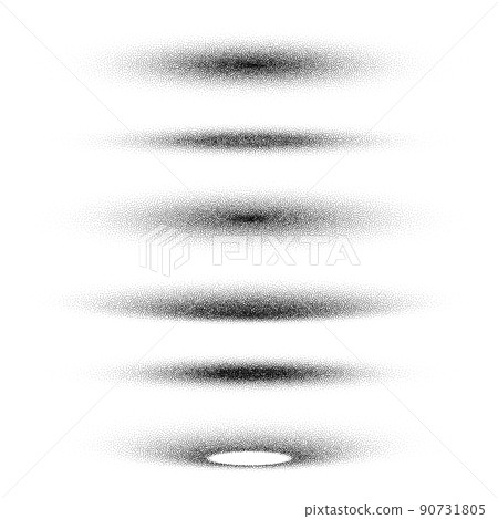 Stipple shadows set, dotted design elements. Fading gradient. Stippling, dotwork drawing, shading using dots. Pixel disintegration, halftone effect. White noise grainy texture. Vector illustration 90731805