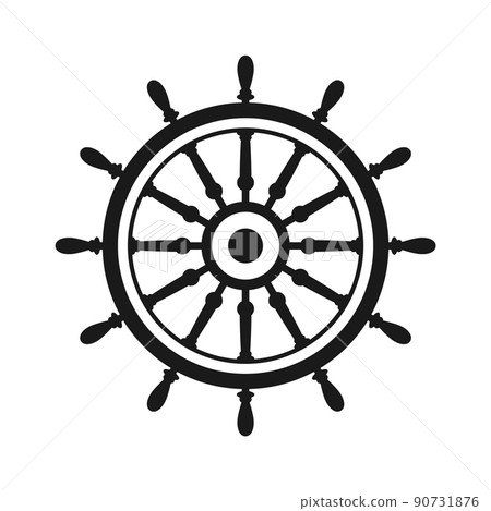 Vintage steering wheel. Ship, yacht retro wheel symbol. Nautical rudder icon. Marine design element. Vector illustration Vintage steering wheel. Ship, yacht retro wheel symbol. Nautical rudder icon. Marine design element. Vector illustration 90731876