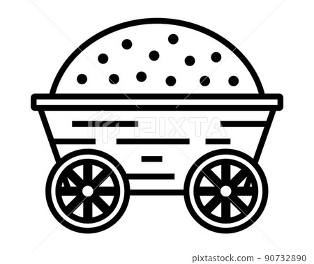 black icon of a wooden cart with hay. black icon of a wooden cart with hay. 90732890