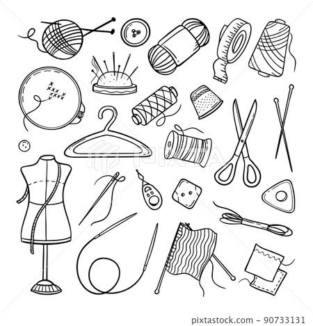 Needlework sewing knitting a large set of Hand made elements Vector illustration on a white background 90733131