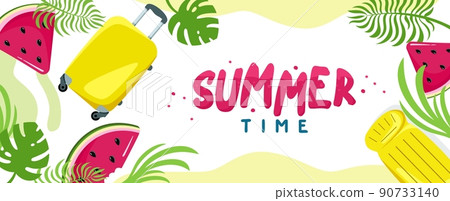 Summer background website header Colorful Horizontal postcard banner Vacation concept Vector illustration in Flat style Summer background website header Colorful Horizontal postcard banner Vacation concept Vector illustration in Flat style 90733140
