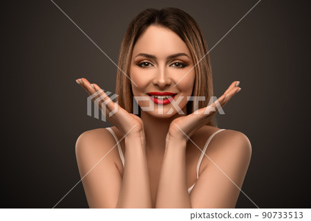 Beautiful flirty woman. Clear skin. SPA concept. Natural beauty. Stylish model 90733513