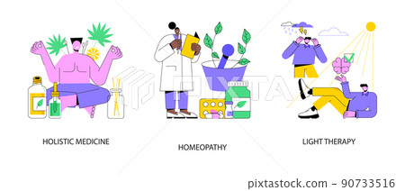 Alternative medicine abstract concept vector illustration set. Holistic medicine, homeopathy, light therapy, seasonal depression, mental health, health practice, natural drug abstract metaphor. Alternative medicine abstract concept vector illustration set. Holistic medicine, homeopathy, light therapy, seasonal depression, mental health, health practice, natural drug abstract metaphor. 90733516