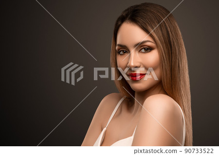 Beautiful flirty woman. Clear skin. SPA concept. Natural beauty. Stylish model Beautiful flirty woman. Clear skin. SPA concept. Natural beauty. Stylish model 90733522
