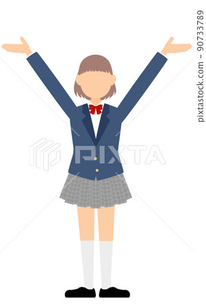 女學生，西裝外套制服，張開雙臂的歡呼手勢 90733789