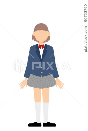 女學生，西裝外套制服，雙手向下站立 90733790