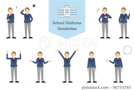 無性別學生,西裝外套制服姿勢,疑惑/擔憂/承擔/指點等。 無性別學生,西裝外套制服姿勢,疑惑/擔憂/承擔/指點等。 90733793
