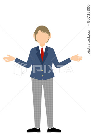 Genderless students, blazer uniforms, open-handed gestures 90733800