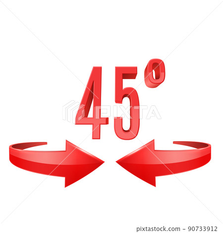 Red glossy 3D curve arrows and 45 degrees sing 90733912