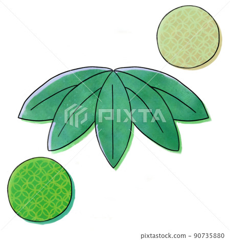 Watercolor-style hand-painted Japanese-style parts Bamboo leaves Watercolor-style hand-painted Japanese-style parts Bamboo leaves 90735880