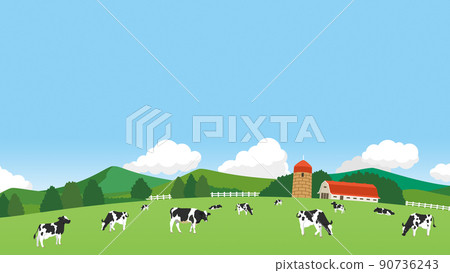 有奶牛的牧場景觀 90736243