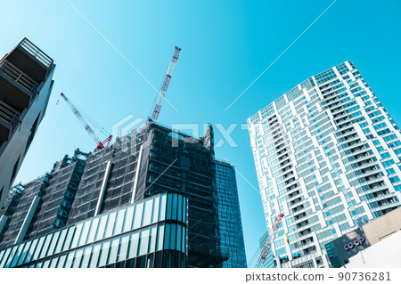 Transforming Tokyo Around Shibuya Station under construction Sakuragaokaguchi Blue sky and skyscrapers 2022.05 g-3 Light color 90736281