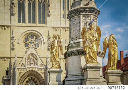 Zagreb Cathedral and Angel Statue Zagreb Cathedral and Angel Statue 90738152