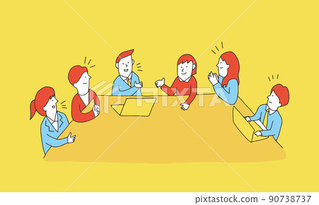 Illustration of a business team discussing at a table Meetings, conferences, brainstorming, meetings 90738737
