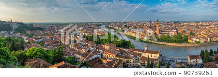 Verona Italy, high angle view panorama city skyline at Adige river Verona Italy, high angle view panorama city skyline at Adige river 90739261