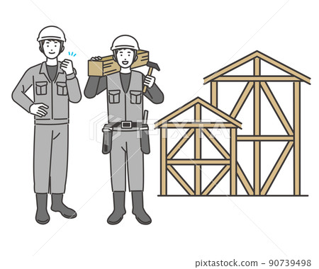 矢量圖材料/圖標/房子/木匠和工人的家和房子的腳手架 90739498