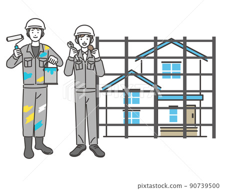 矢量插圖素材/圖標/房屋/木匠和工人的家和房屋改造 矢量插圖素材/圖標/房屋/木匠和工人的家和房屋改造 90739500