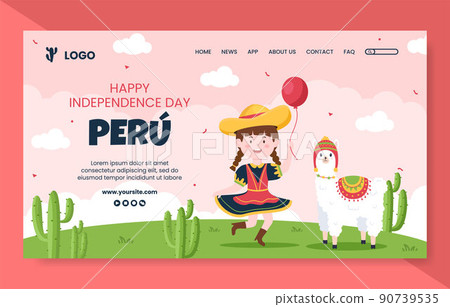 Fiestas Patrias Peru Landing Page Template Social Media Flat Cartoon Background Vector Illustration 90739535