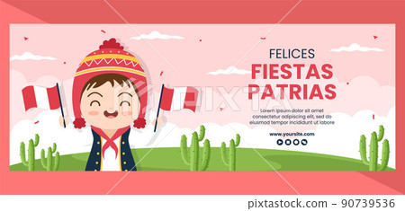 Fiestas Patrias Peru Cover Template Social Media Flat Cartoon Background Vector Illustration 90739536