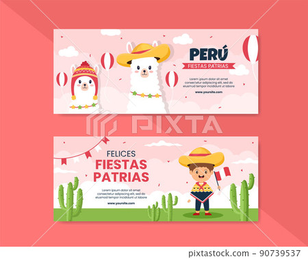 Fiestas Patrias Peru Horizontal Banner Template Social Media Flat Cartoon Background Vector Illustration 90739537