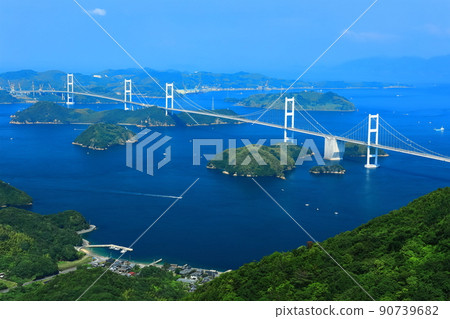 [Ehime Prefecture] View of the Kurushima Kaikyo Bridge in fine weather (Shimanami Kaido) 90739682