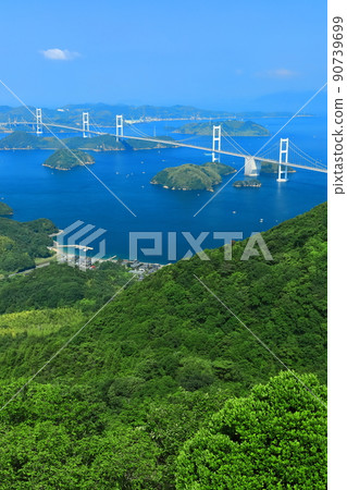 [Ehime Prefecture] View of the Kurushima Kaikyo Bridge in fine weather (Shimanami Kaido) 90739699