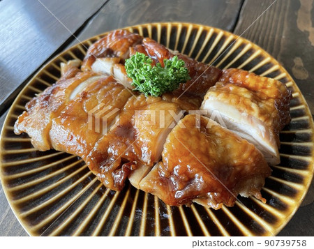 Grilled young chicken with teriyaki sauce and soy sauce. Grilled young chicken with teriyaki sauce and soy sauce. 90739758