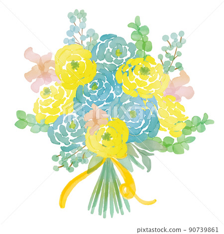 Watercolor. A bouquet of plants and flowers with a watercolor touch. Roses and plants drawn in watercolor. Watercolor. A bouquet of plants and flowers with a watercolor touch. Roses and plants drawn in watercolor. 90739861