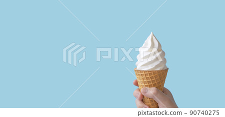 Soft serve ice cream and children's hands 90740275