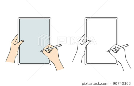 用筆在平板電腦上寫字的手材料插圖 用筆在平板電腦上寫字的手材料插圖 90740363