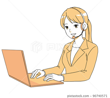 Illustration of a female operator operating a personal computer 90740571