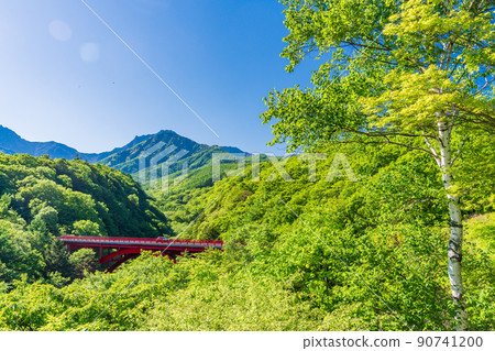 (Yamanashi Prefecture) Fresh green Yatsugatake mountain range Higashizawa Bridge (Yamanashi Prefecture) Fresh green Yatsugatake mountain range Higashizawa Bridge 90741200