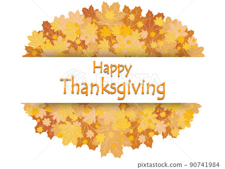 Happy Thanksgiving Day celebration card with orange maple autumn leaves vector background 90741984