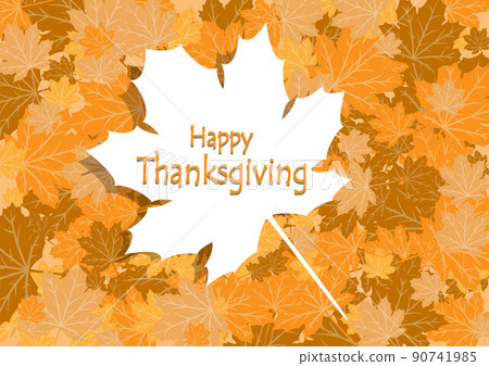 Happy Thanksgiving Day celebration card with orange maple autumn leaves vector background 90741985