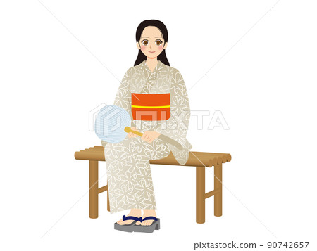 一個職業女性的插圖,全身,浴衣,黑髮,坐在基座上 一個職業女性的插圖,全身,浴衣,黑髮,坐在基座上 90742657