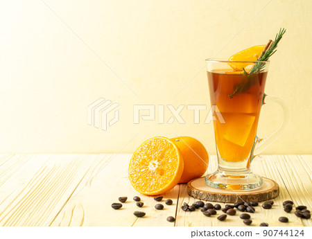 black coffee with orange and lemon juice 90744124