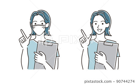 一名戴著口罩的醫護人員用手指解釋 一名戴著口罩的醫護人員用手指解釋 90744274