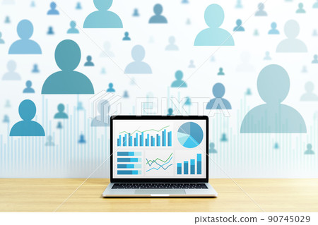 大數據分析和數據科學的形象。許多人形圖標和筆記本電腦。屏幕上的圖表 大數據分析和數據科學的形象。許多人形圖標和筆記本電腦。屏幕上的圖表 90745029