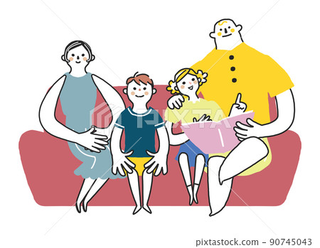 父母和孩子在沙發上放鬆插圖素材 父母和孩子在沙發上放鬆插圖素材 90745043