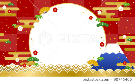 Frame / background material of Mt. Fuji, waves, and Shochikuume (horizontal 16: 9) 90745400