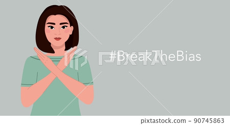 The girl is Asian protests. Break the bias. Movements against discrimination, inequality and stereotypes. Break the bias. Vector 90745863