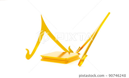 Gold Podium or Buddha statue pedestal podium with house gable roof shape Thai style, 3D rendering. Gold Podium or Buddha statue pedestal podium with house gable roof shape Thai style, 3D rendering. 90746248