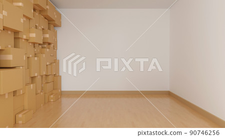 Stack of cardboard box carton or parcel in logistics warehouse. concept of delivering, 3D rendering. 90746256